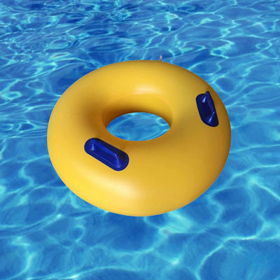 سعر جيد OEM Aqua Park أنابيب مزدوجة صفراء بلاستيكية قابلة للنفخ للسباحة حلقات عائمة مع مقبض للأطفال الانترنت